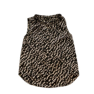 Ann Taylor Sleeveless Blouse Size 0 Black White Abstract Print Ruffle Neck Work